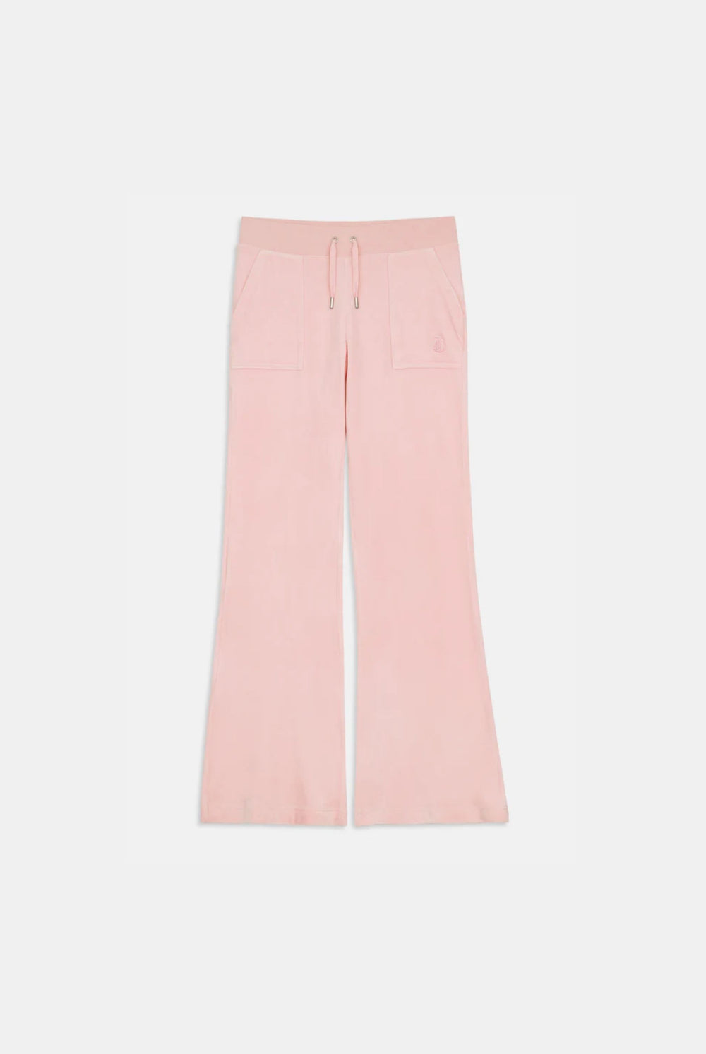 Displays the almond blossom 'Juicy' branded low rise flare classic velour track pant 