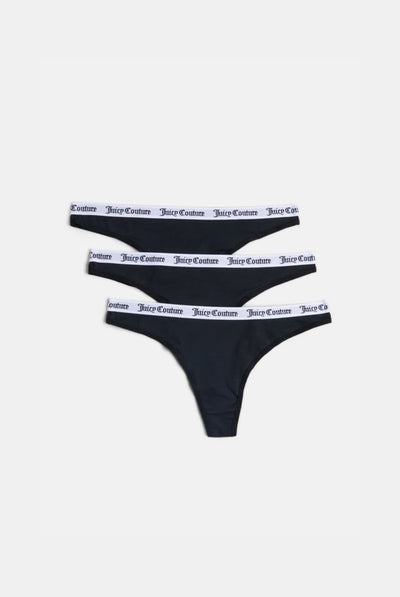 PACK OF 3 BLACK COTTON BRANDED WAISTBAND THONGS