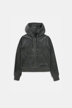 Displays the Charcoal Marl 'Juicy' cotton velour Robertson hoodie 