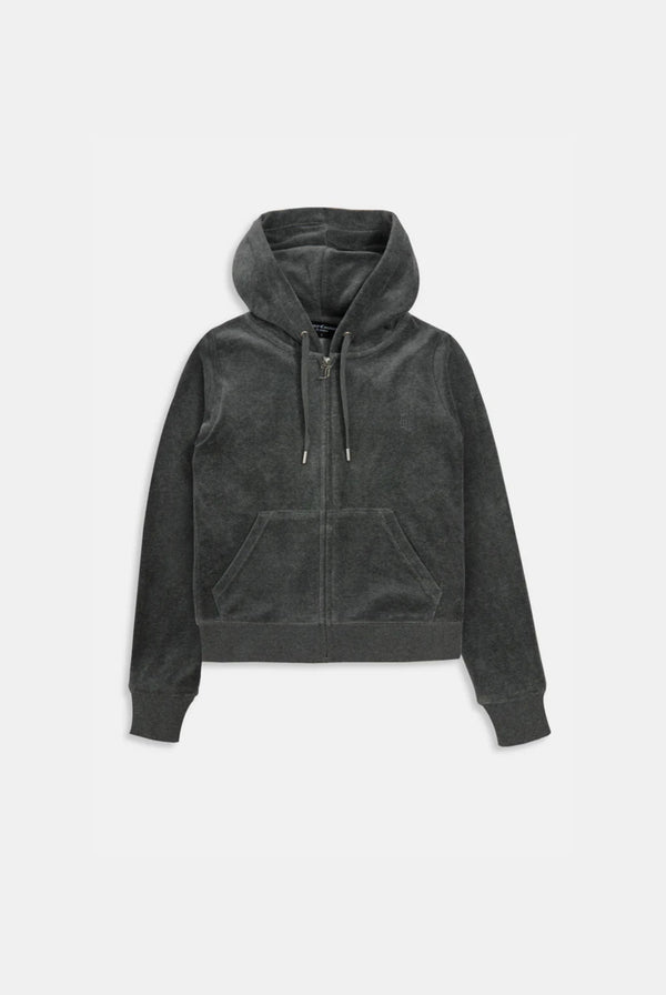 Displays the Charcoal Marl 'Juicy' cotton velour Robertson hoodie 