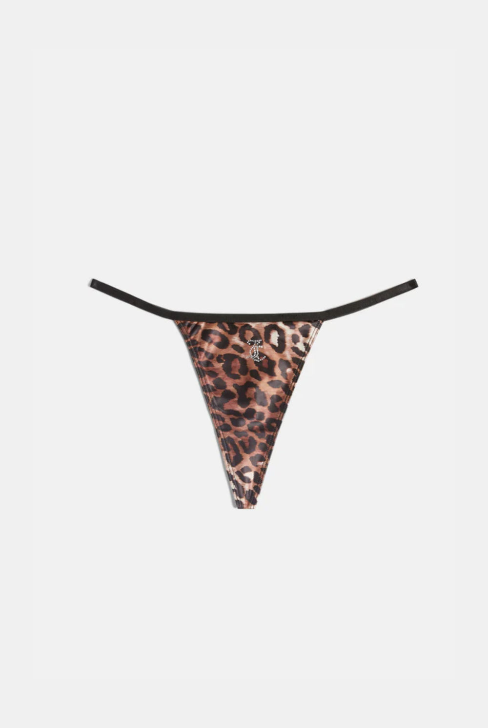 LEOPARD PRINT SATIN T-BAR CHARM THONG