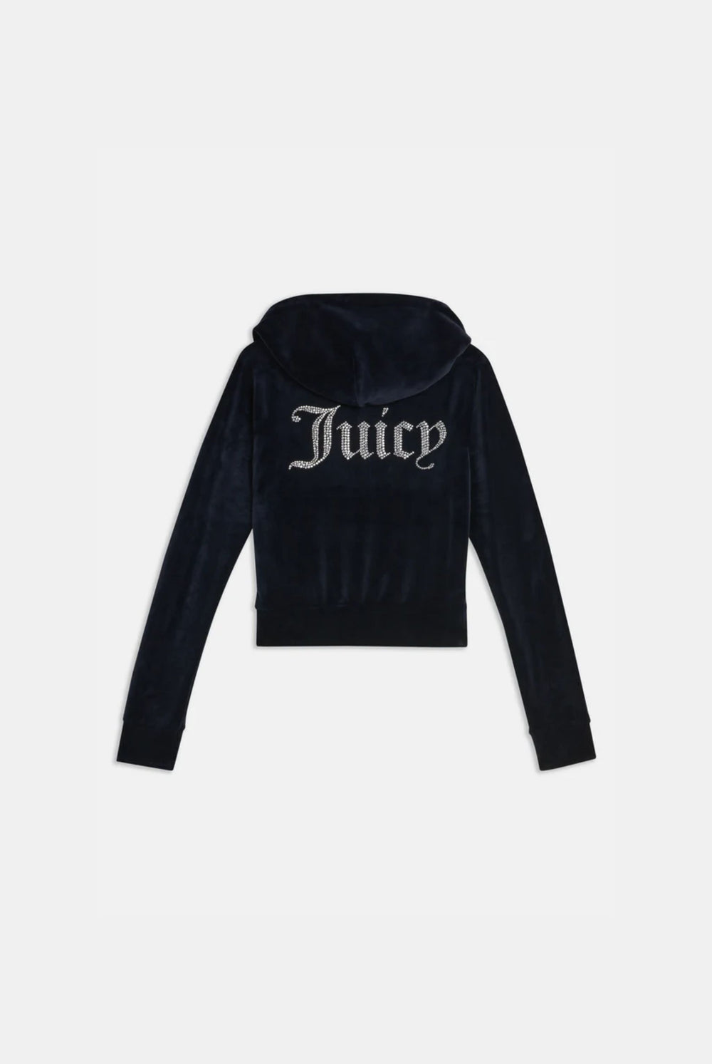 Displays the Night Sky Diamanté 'Juicy' branded velour zip-through hoodie  