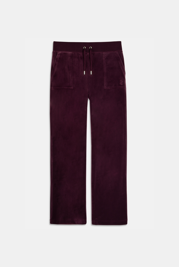 Displays the Wine-tasting classic 'juicy' branded velour del ray pocketed bottoms 