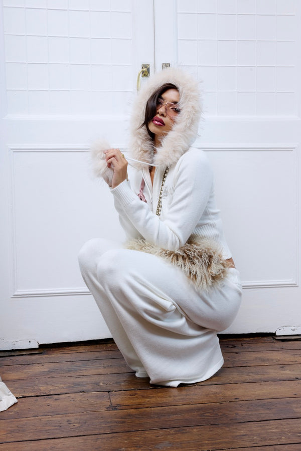 Cream Knit Diamanté Trackpant