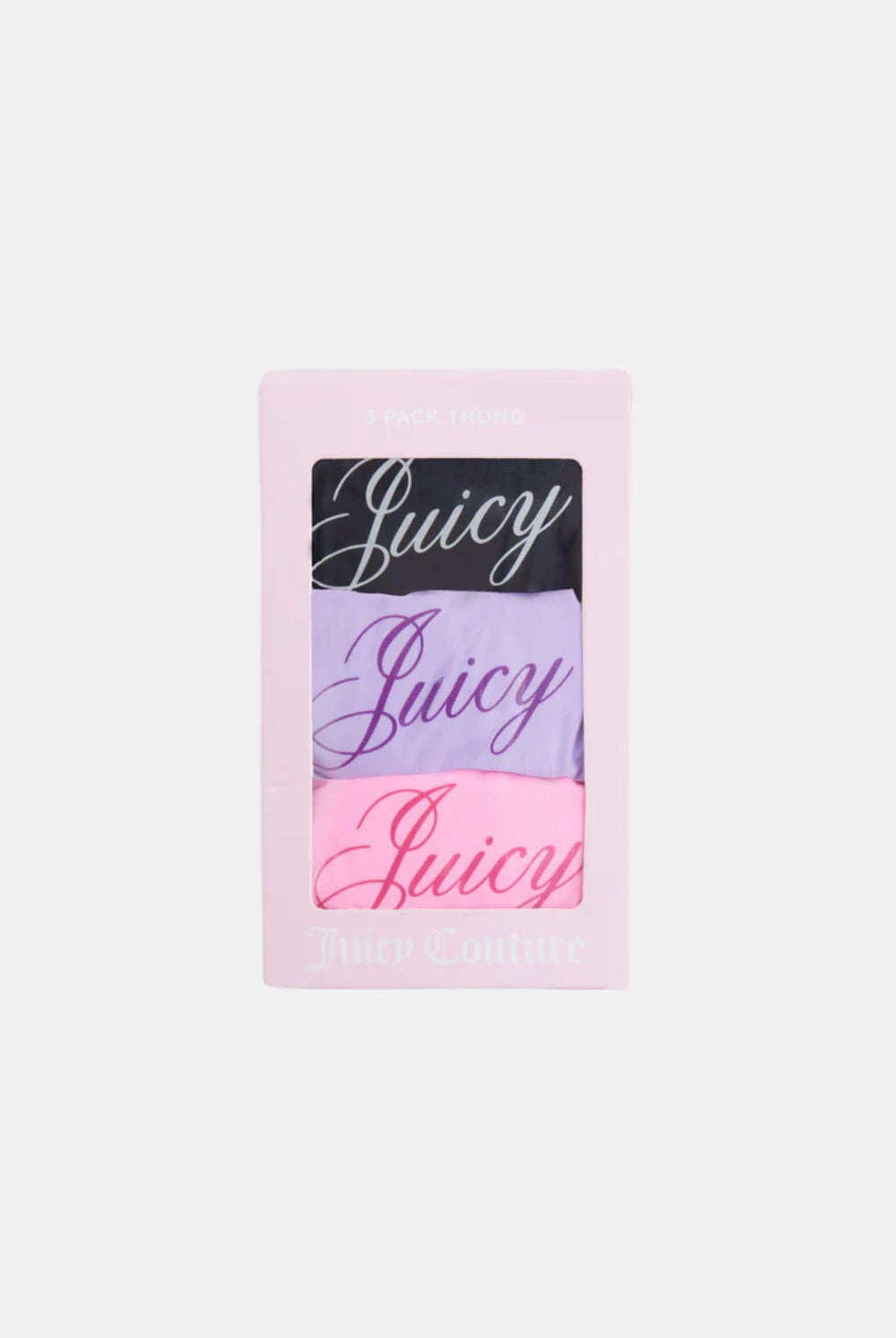 Displays the 3 Pack 'Juicy' branded microfibre script print thongs 