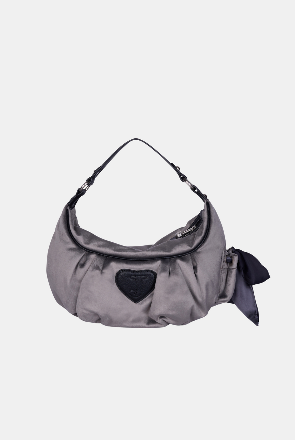 Displays the Grey 'Juicy' branded crest velour hobo bag 