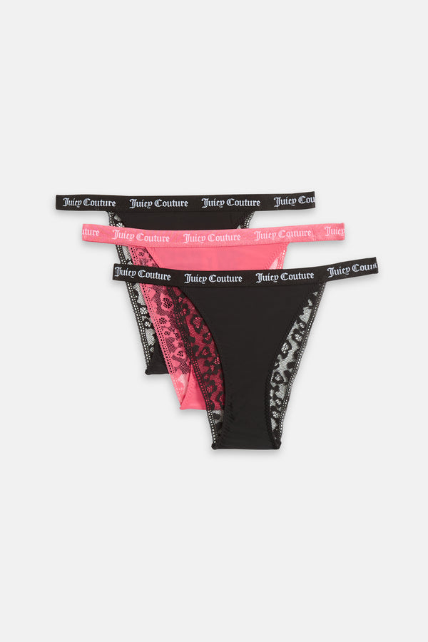 3 Pack Of Leopard Lace Thongs