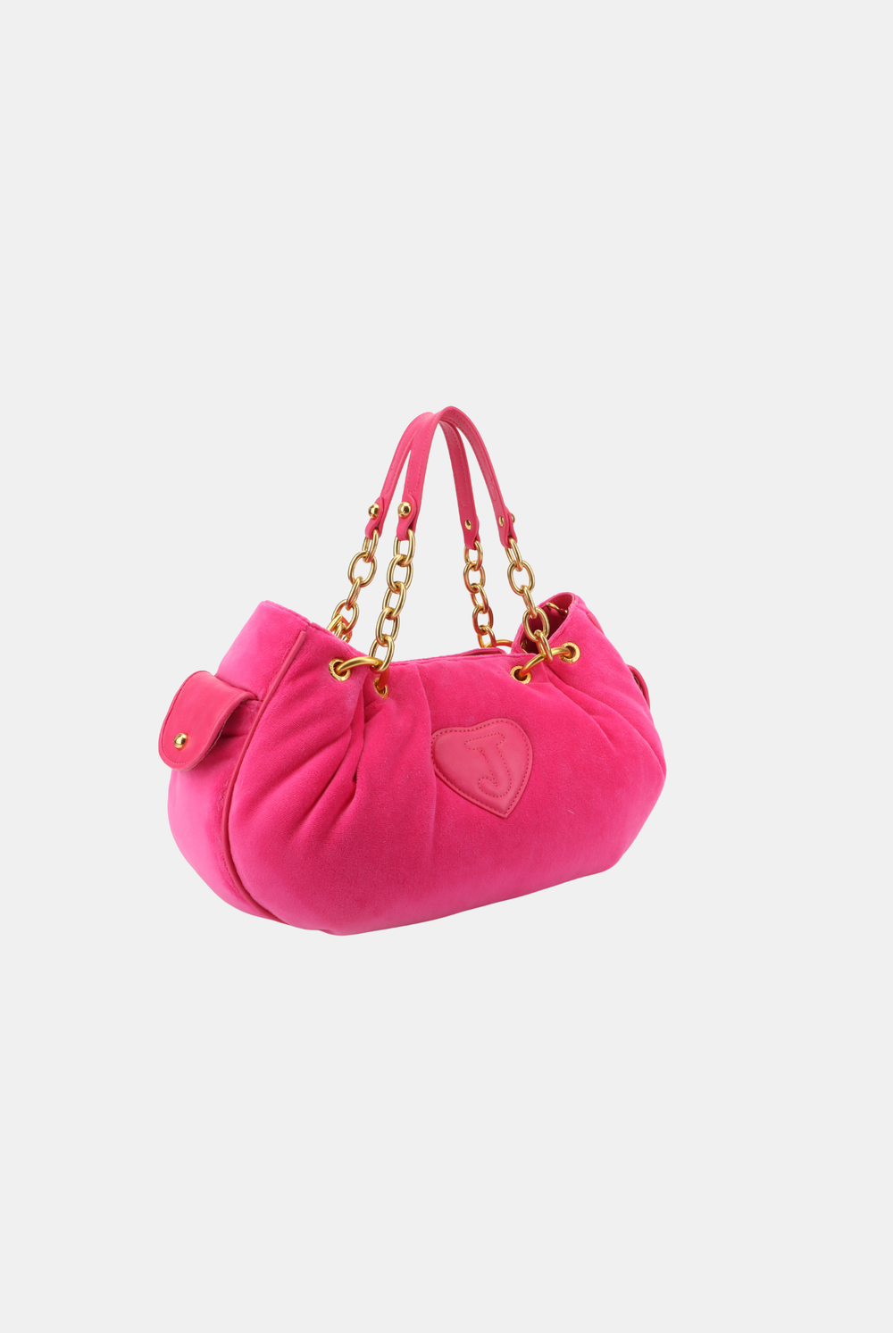 Displays the Pink Yarrow 'Juicy' Chain Handle DayDreamer Crest Velour Bag