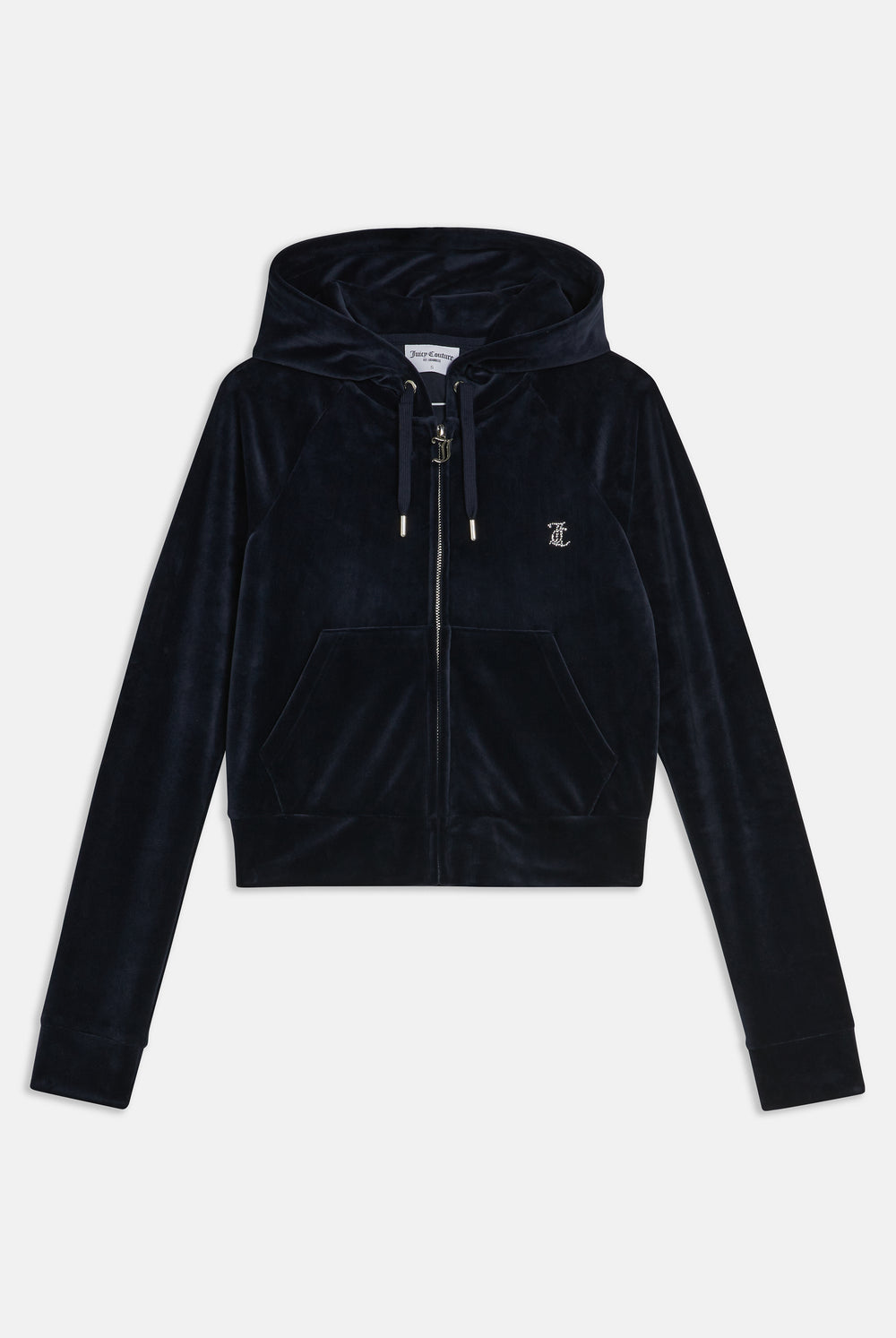 Displays the Night Sky Diamanté 'Juicy' branded velour zip-through hoodie  