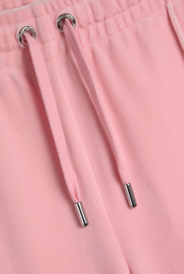 Displays the Juicy Pink 'Juicy' branded velour diamanté tracksuit bottoms 