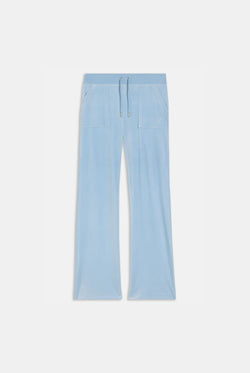 Displays the Powder blue classic 'Juicy' branded velour del ray pocketed bottoms 