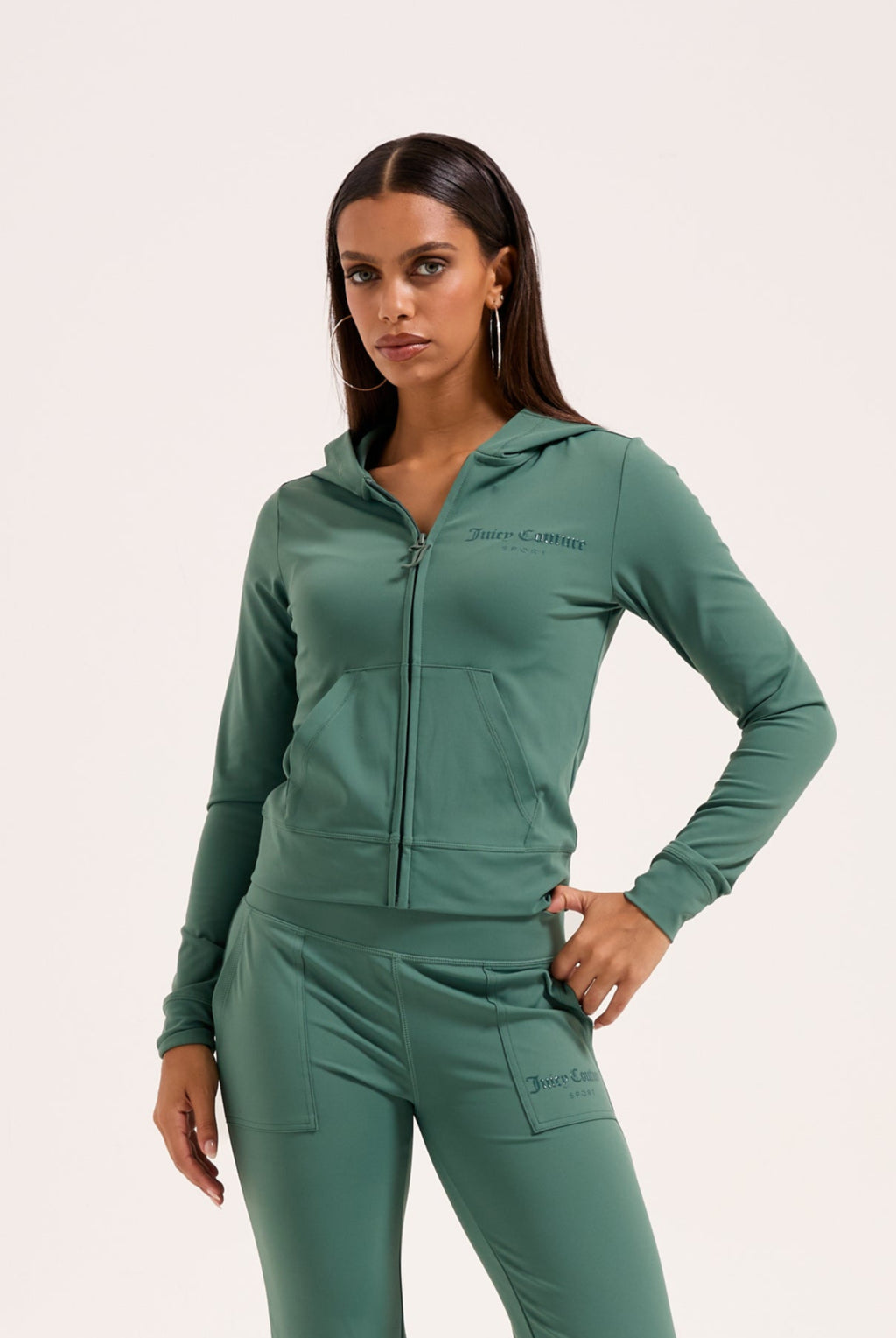 DUCK GREEN PEACHED ACTIVE FITTED HOODIE