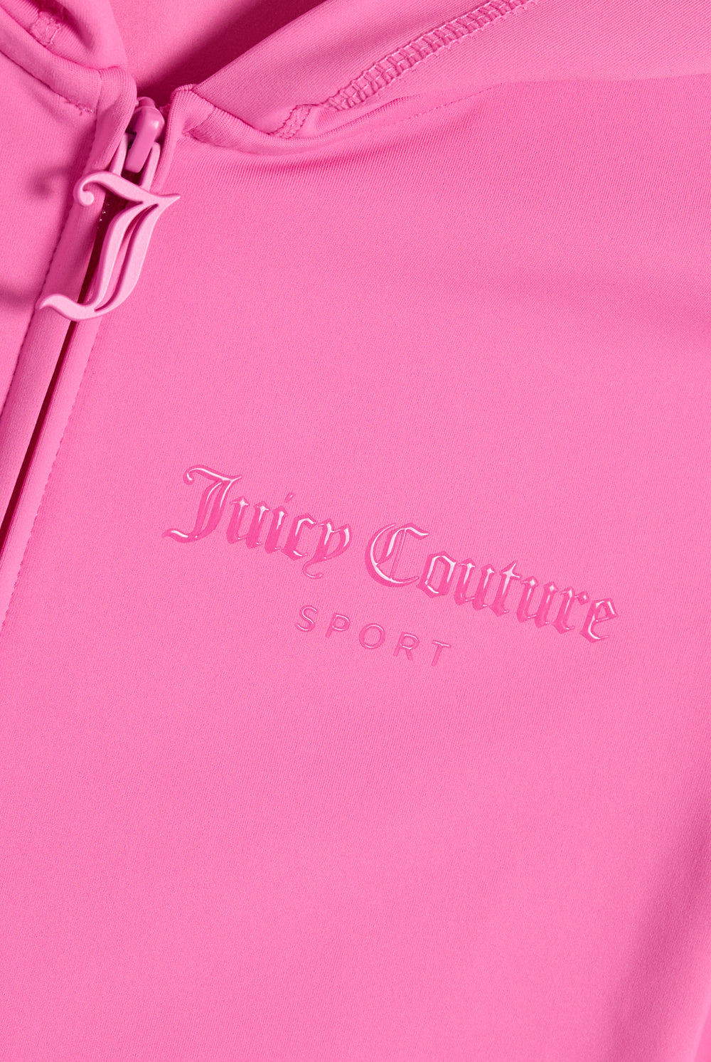 Displays the Wild Orchid 'Juicy' branded Active Fitted Hoodie featuring the juicy couture sport branding 