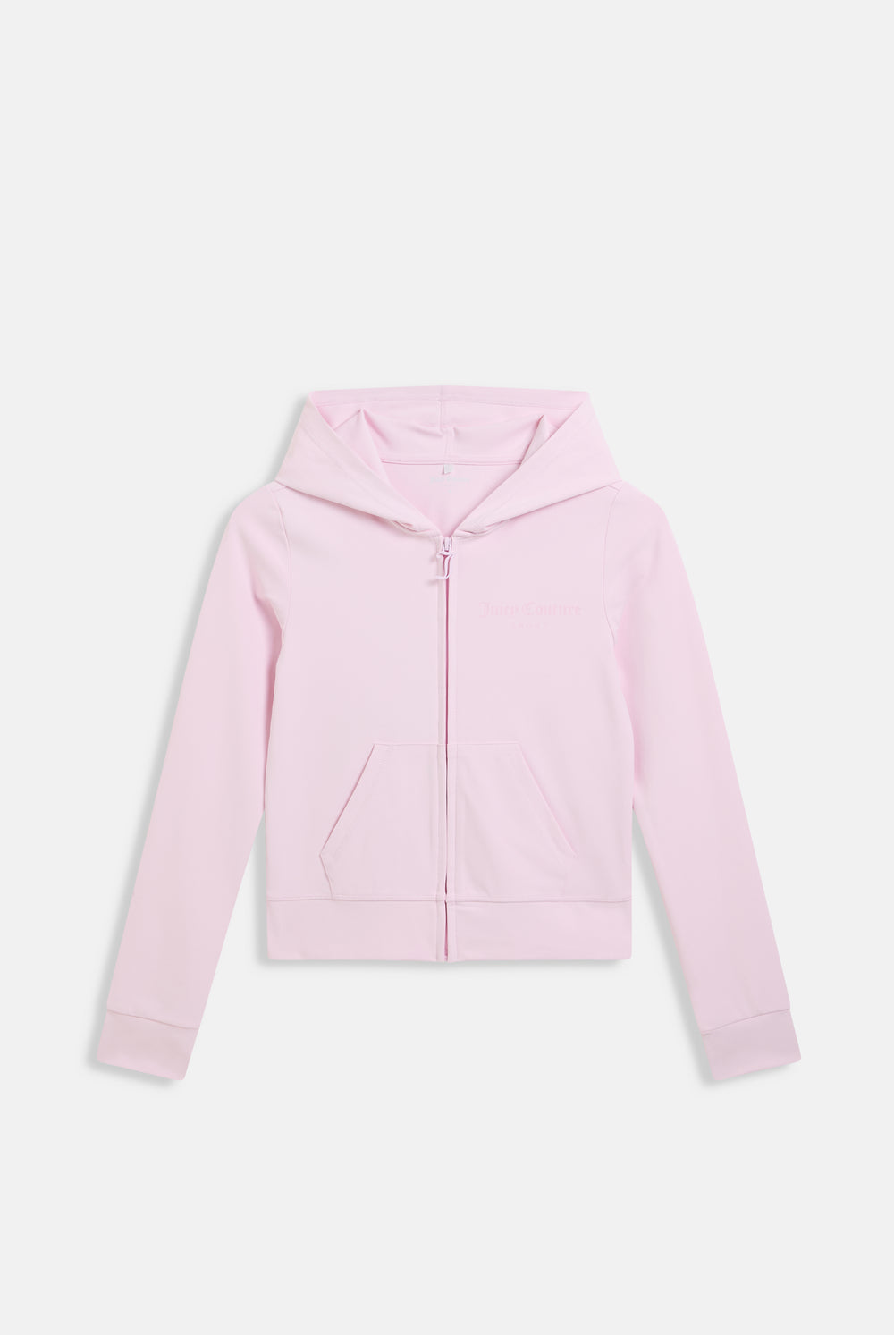 Displays the Cherry Blossom peached 'Juicy' branded active fitted hoodie 