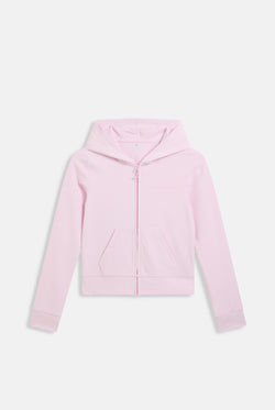 Displays the Cherry Blossom peached 'Juicy' branded active fitted hoodie 