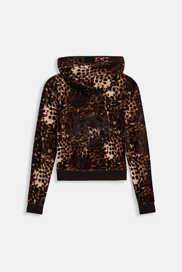 Displays the Java 'Juicy' branded Abstract Animal Puff Sleeve Robyn Hoodie