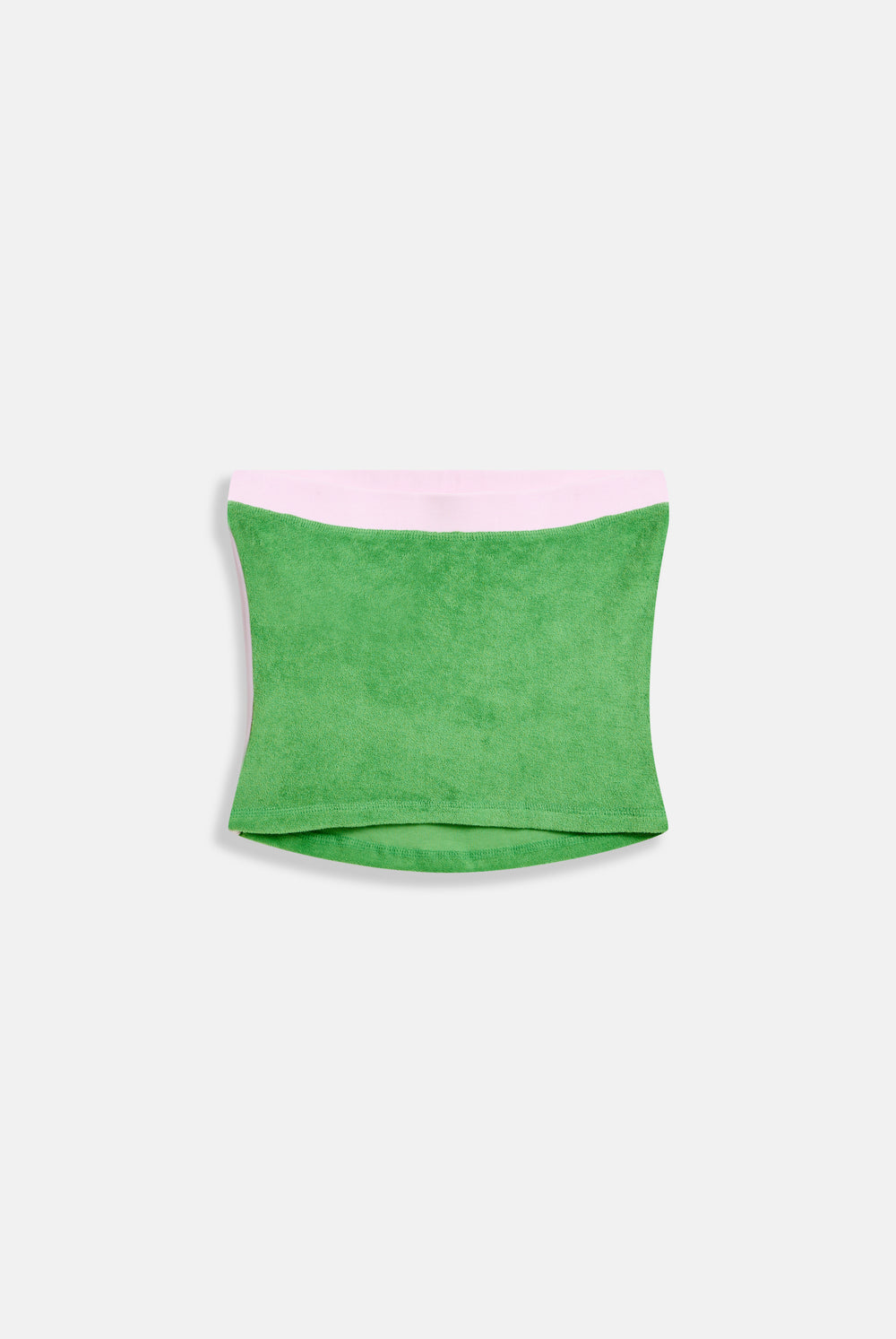 Displays the Peppermint contrast 'juicy' branded Terry bandeau 