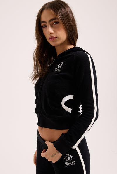 BLACK APPLIQUE TERRY SHRUNKEN HOODIE