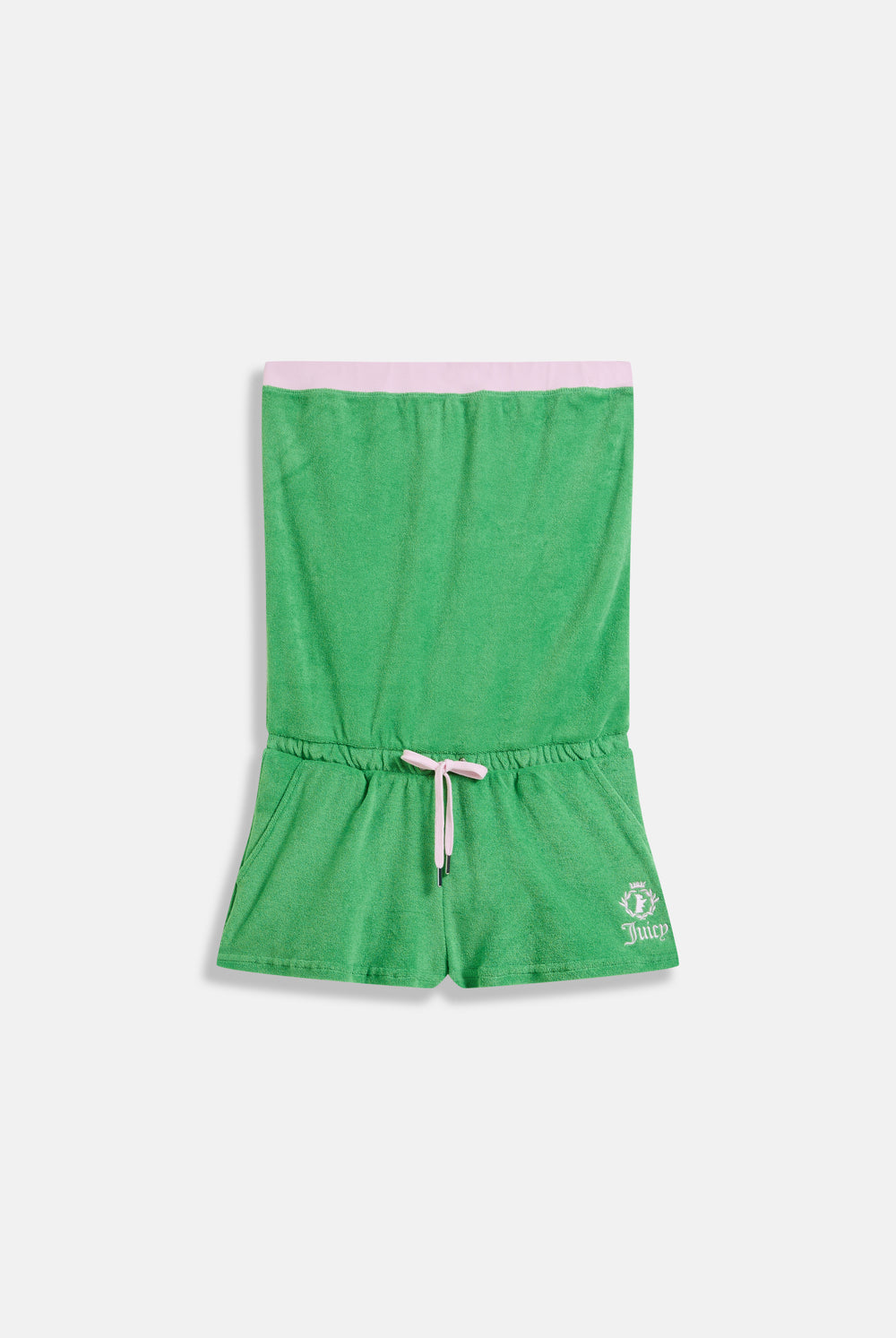 Displays the Peppermint Appliqué 'Juicy' branded Terry towelling romper 