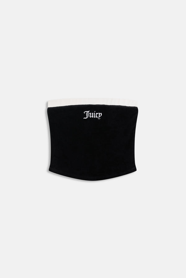 Displays the Black contrast 'Juicy' branding Terry bandeau 