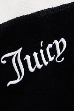 Displays the Black contrast 'Juicy' branding Terry bandeau featuring the juicy branding 