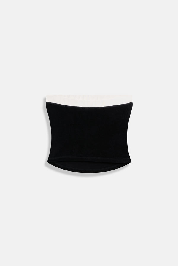Displays the Black contrast 'Juicy' branding Terry bandeau 