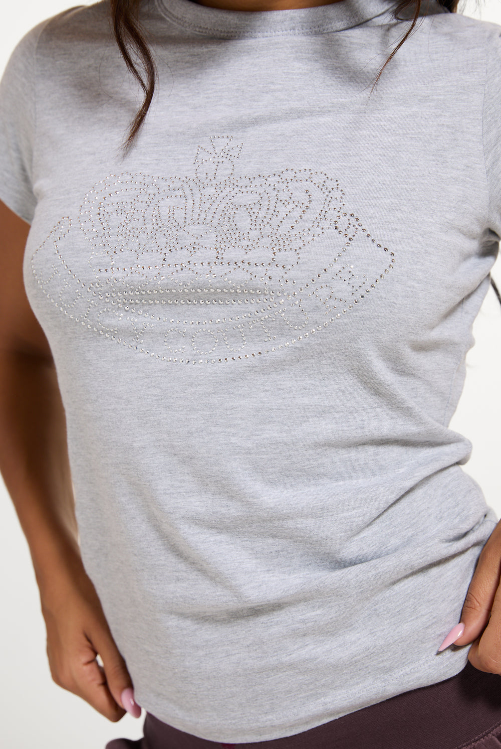 Silver Marl Studded Crown Crest T-Shirt
