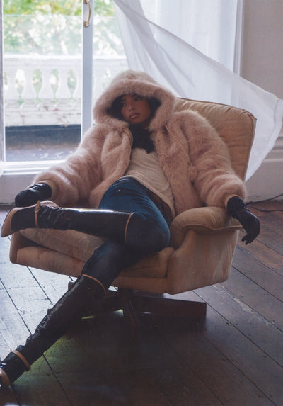 Natural Fur Hooded Faux Fur Jacket