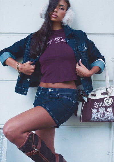 Indigo Denim Dog Crest Mini Skirt