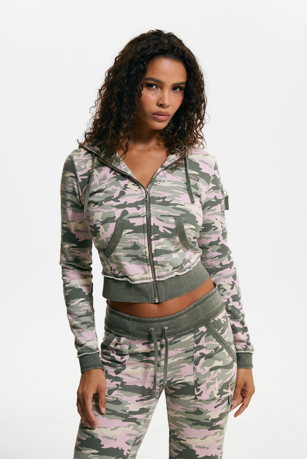 Pink Camo Print Washed Cotton Hoodie