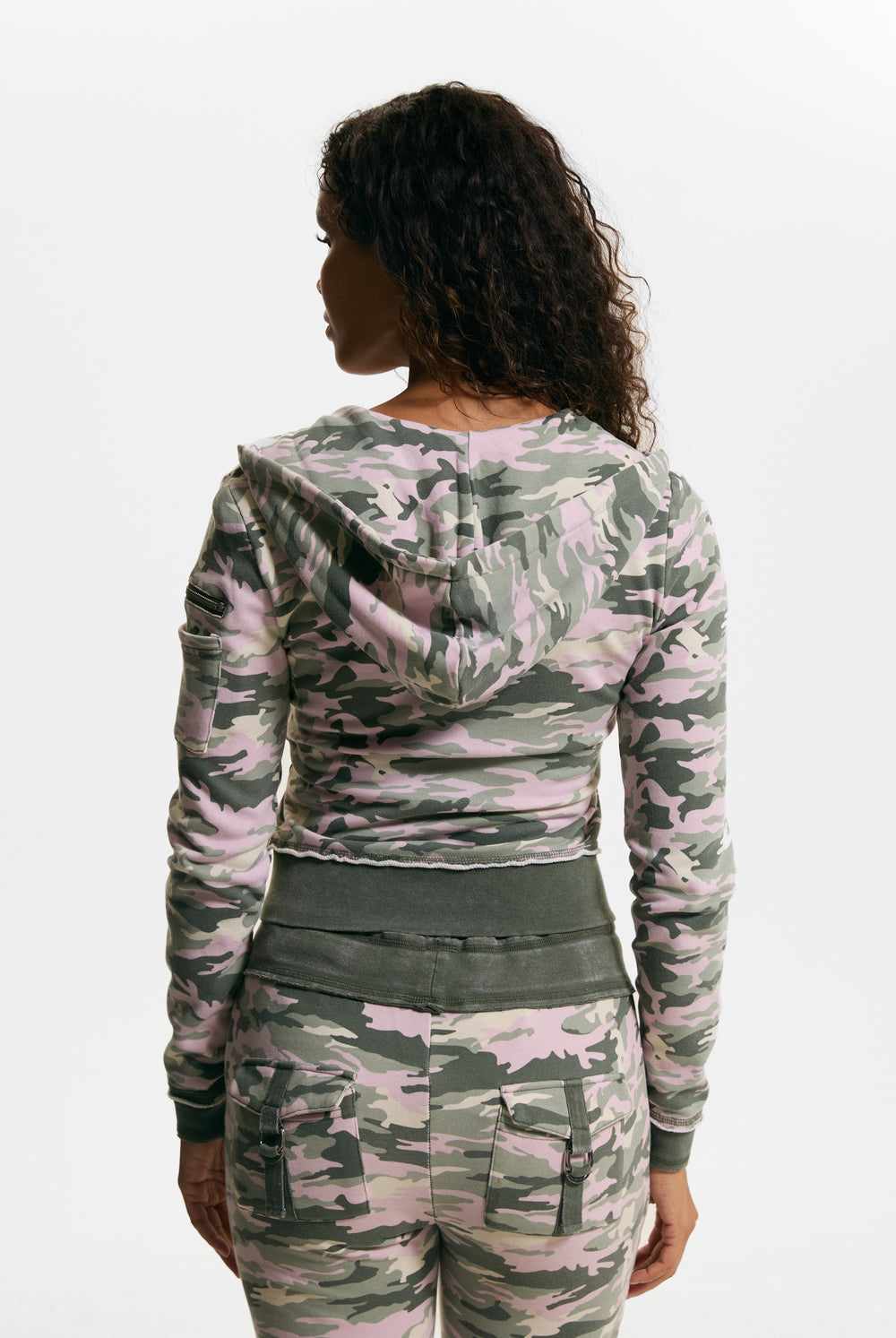 Pink Camo Print Washed Cotton Hoodie