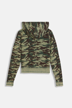Displays the Camo Print 'Juicy' branded washed cotton hoodie 