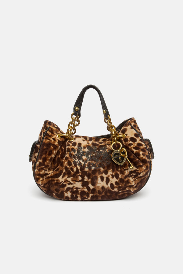 JAVA LEOPARD PRINT CHAIN HANDLE VELOUR BAG