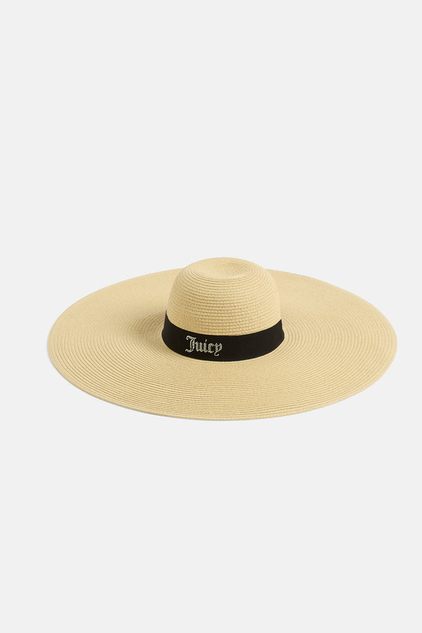 Displays a Natural 'Juicy' branded Floppy straw hat 