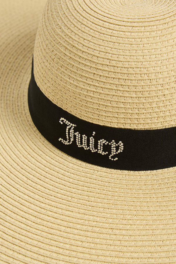Displays a Natural 'Juicy' branded Floppy straw hat featuring the juicy branding 
