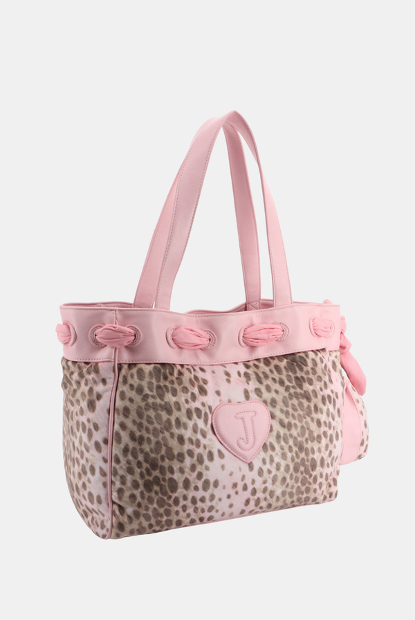 Displays the Pink 'juicy' branded cheetah daydreamer shopper bag 
