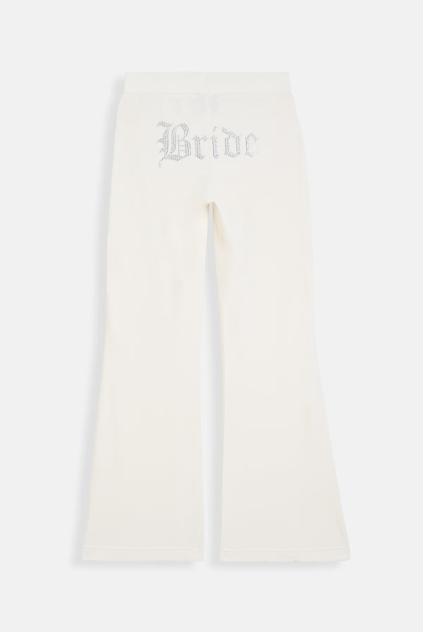Displays the Bridal 'Juicy' branded classic velour low rise track pants 