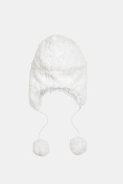 Displays the Sugar Swizzle 'Juicy' branded Cable Knit Trapper With Fur Lining