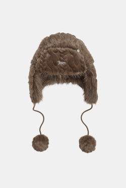 Displays the Java 'Juicy' branded Cable Knit Trapper With Fur Lining