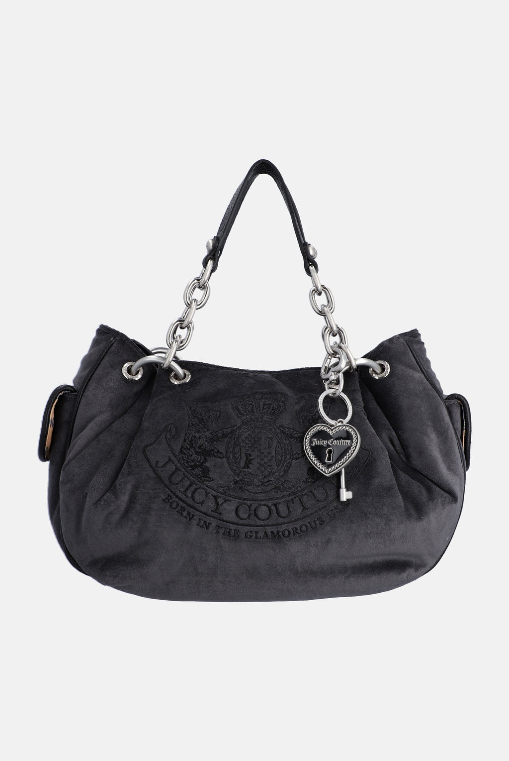 Grey Chain Handle Daydreamer Crest Velour Bag