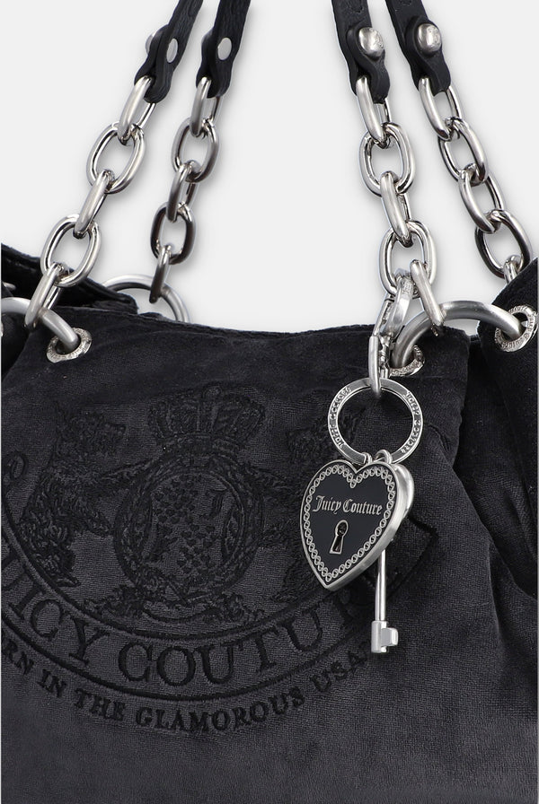 Grey Chain Handle Daydreamer Crest Velour Bag