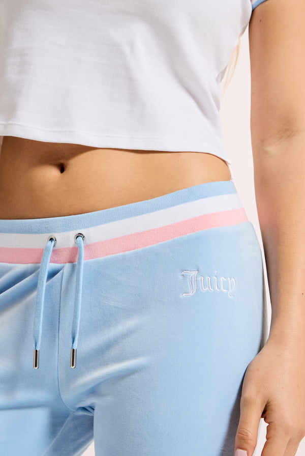 POWDER BLUE RECYCLED VELOUR LOW RISE TRACK PANT