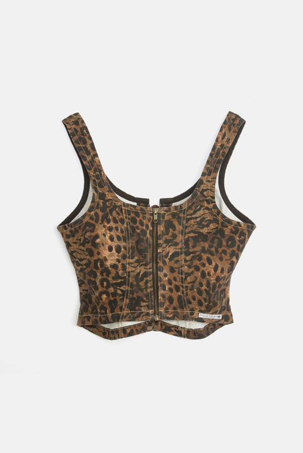 ANIMAL DENIM LACE UP CORSET