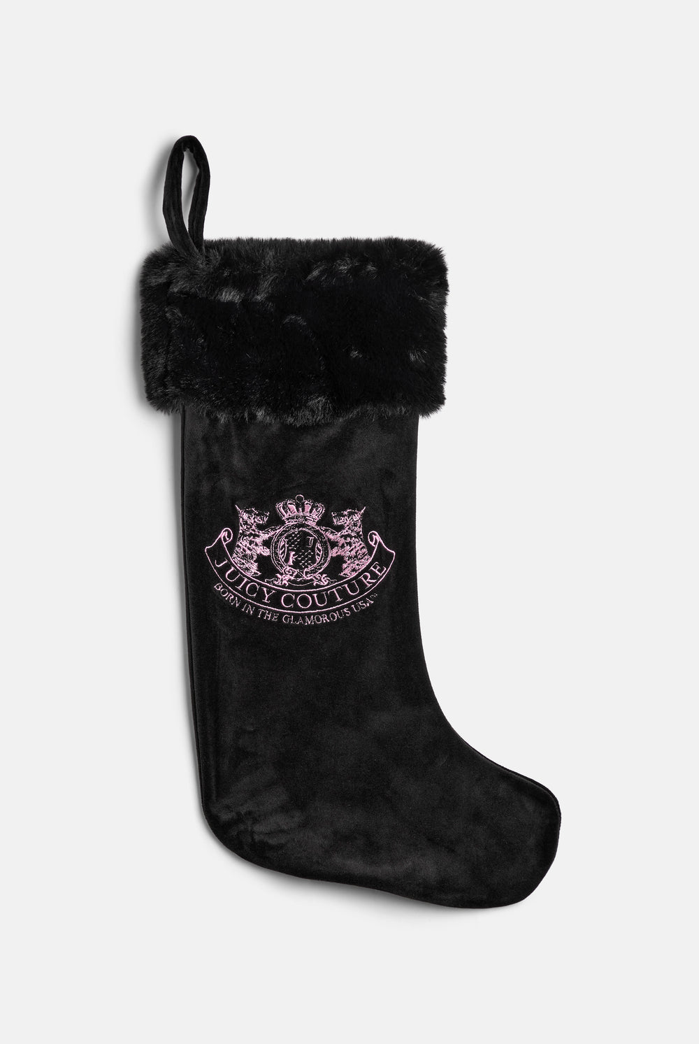 Displays the Black 'Juicy' branded Dog Crest Velour Stocking