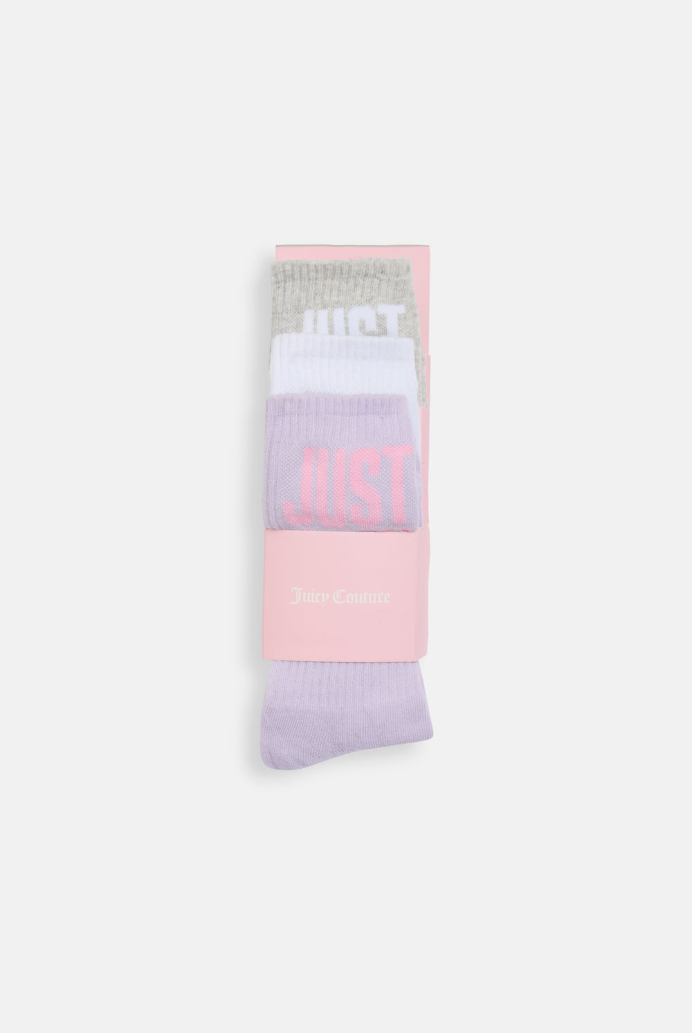 Displays the 3 pack 'Juicy' branded Just juicy crew socks 