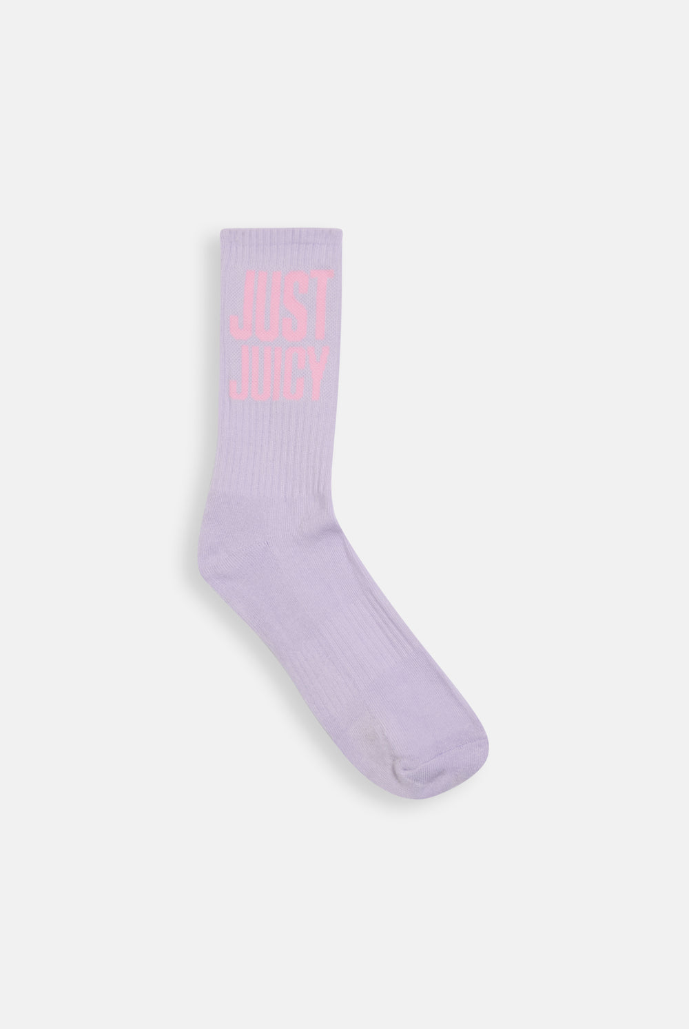 Displays the purple sock included in the  3 pack 'Juicy' branded Just juicy crew socks 