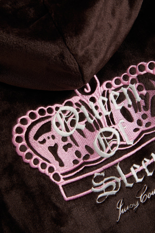 Displays the Java 'Juicy' branded crown plush hooded robe 