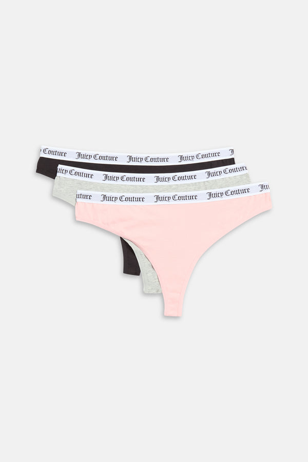 Multi Pack Of 3 Cotton Branded Waistband Thongs