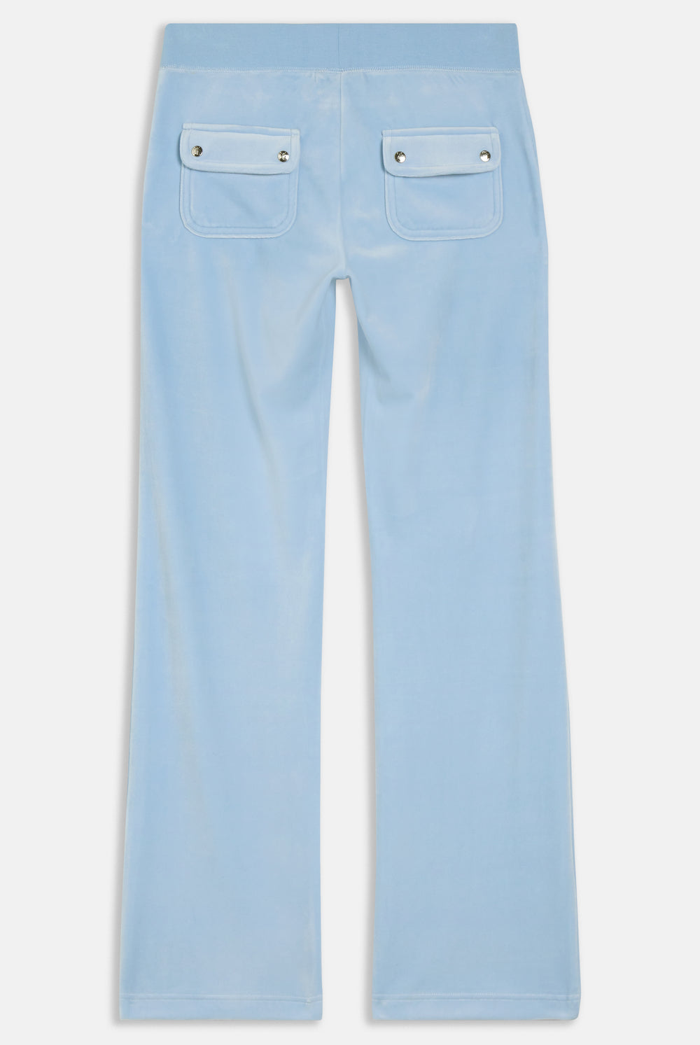 Displays the Powder blue classic 'Juicy' branded velour del ray pocketed bottoms 