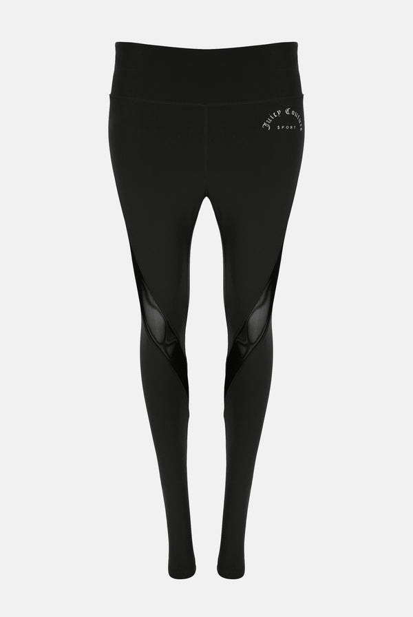Displays the Black 'Juicy' branded black rib peached interlock active legging 
